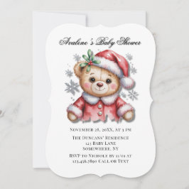 Convites Cute Christmas Bear and Snowflakes Baby Shower