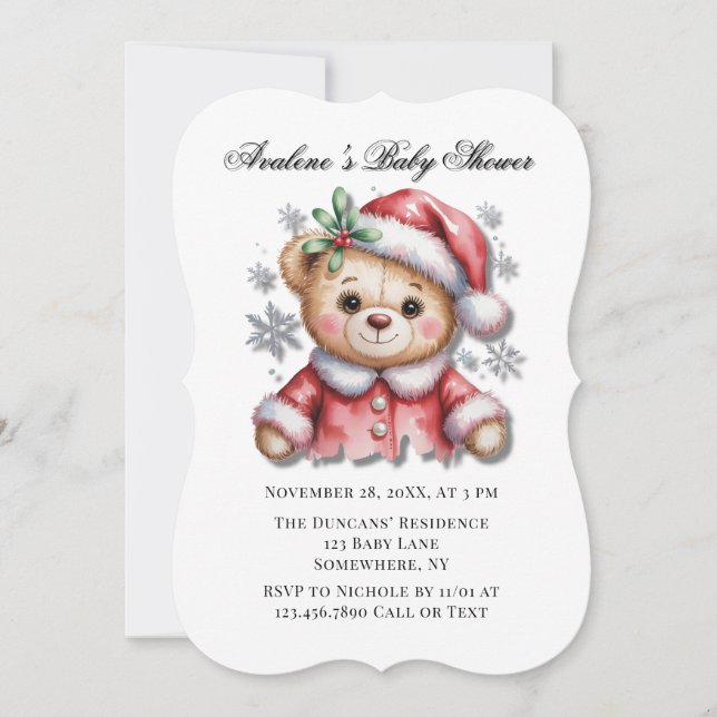 Convites Cute Christmas Bear and Snowflakes Baby Shower (Frente)