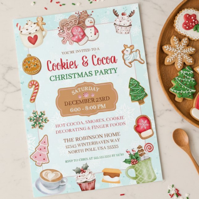 Convites Cute Christmas Cookies and Cocoa Exchange Party (cute cookies and hot cocoa christmas party exchange invitations)