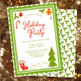 Convites Cute Christmas Icons Scallop CUSTOM Holiday Party