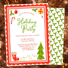 Convites Cute Christmas Icons Scallop CUSTOM Holiday Party