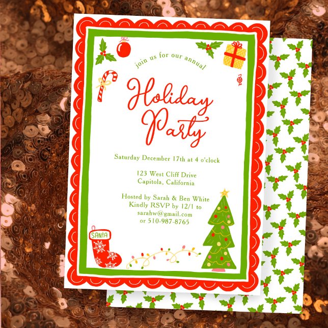 Convites Cute Christmas Icons Scallop CUSTOM Holiday Party (Cute Christmas Icons Scalloped Edge CUSTOM Holiday Party Invitation
)