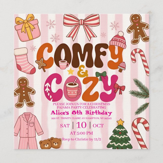 Convites Cute Christmas Pajama Party Girl Birthday  (Frente)