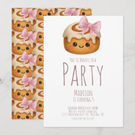 Convites Cute Cinnamon Roll Bun Girl Birthday Party