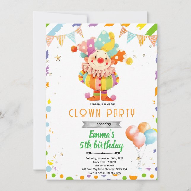 Convites Cute clown birthday party invitation (Frente)