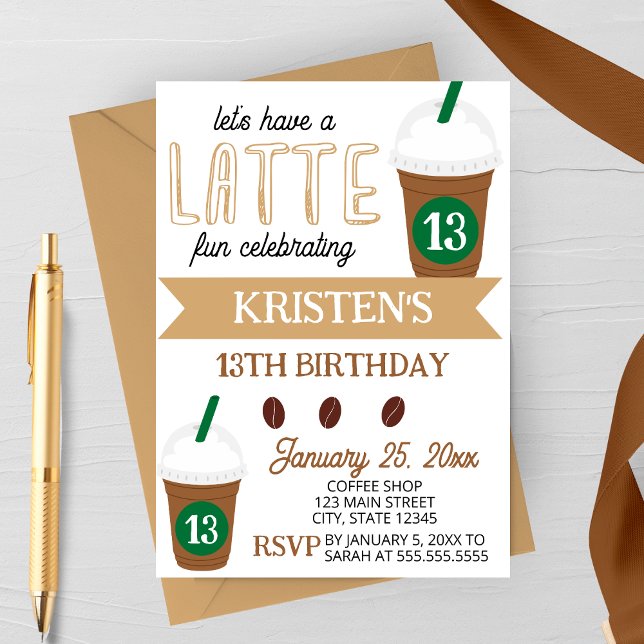 Convites Cute Coffee Latte Birthday Invitation (Criador carregado)