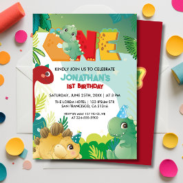 Convites Cute Colorful Dinosaur Boys First Birthday 
