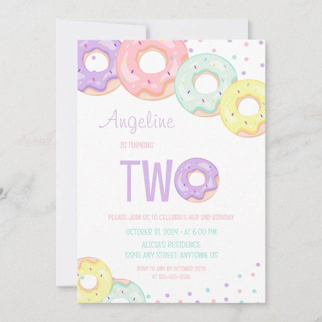 Convites Cute Colorful Sprinkle Donuts 2nd Birthday (Frente)