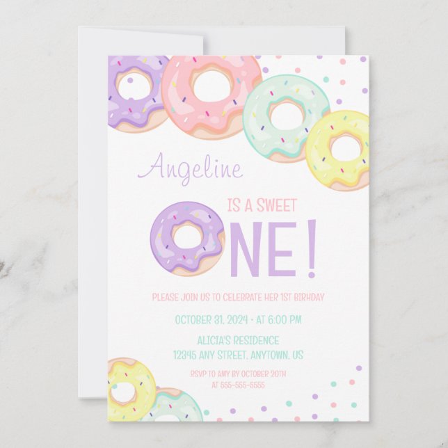 Convites Cute Colorful Sprinkle Donuts First Birthday (Frente)