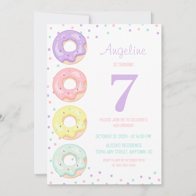 Convites Cute Colorful Sprinkle Donuts Kids Birthday (Frente)