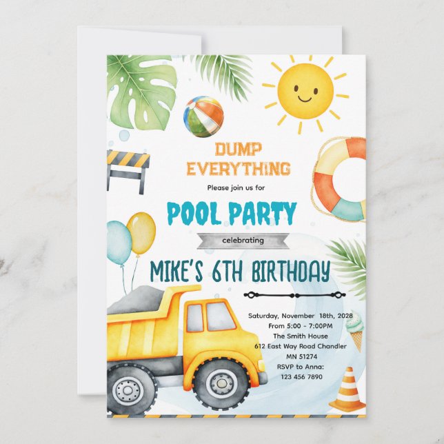 Convites Cute construction pool theme invitation (Frente)