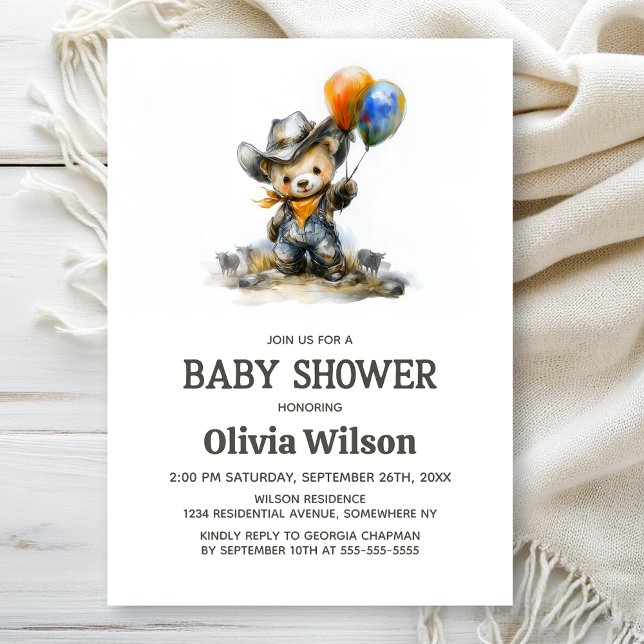 Convites Cute Country Teddy Bear Baby Shower Invitation (Criador carregado)