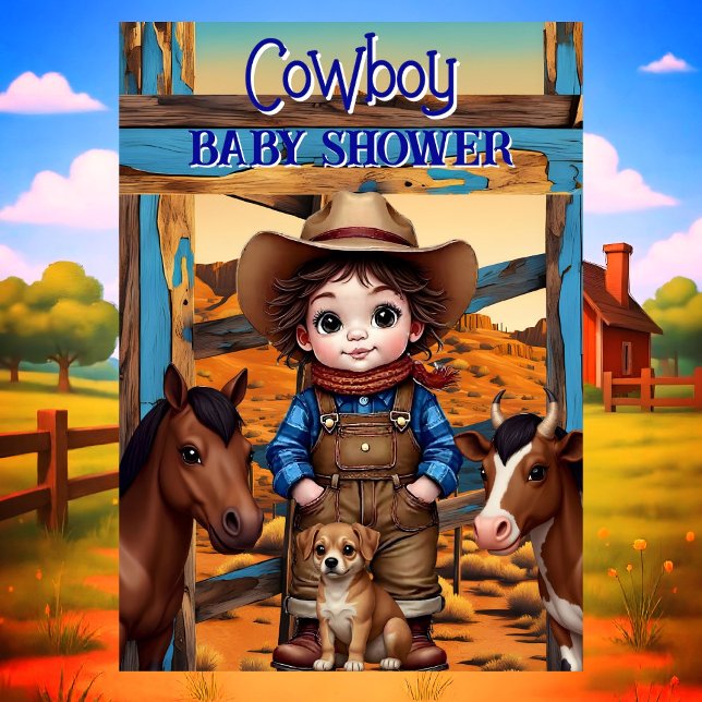 Convites Cute Cowboy Boy Baby Shower Horse Cow dog (Criador carregado)