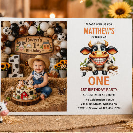 Convites Cute Crazy Cow Farm Theme 1st Birthday