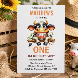 Convites Cute Crazy Cow Farm Theme 1st Birthday