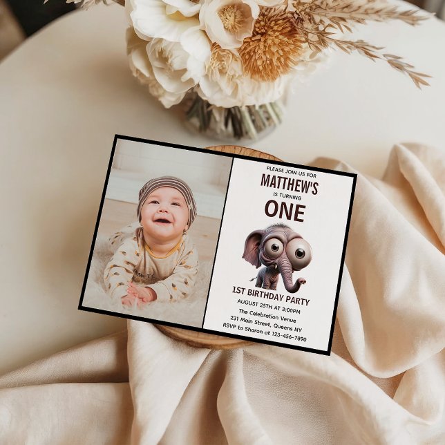 Convites Cute Crazy elephant Farm Theme 1st Birthday (Cute Crazy elephant Farm Theme 1st Birthday Invitation
)