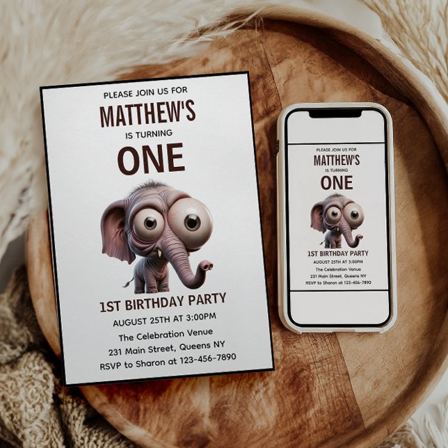 Convites Cute Crazy elephant Farm Theme 1st Birthday (Cute Crazy elephant Farm Theme 1st Birthday invitation)