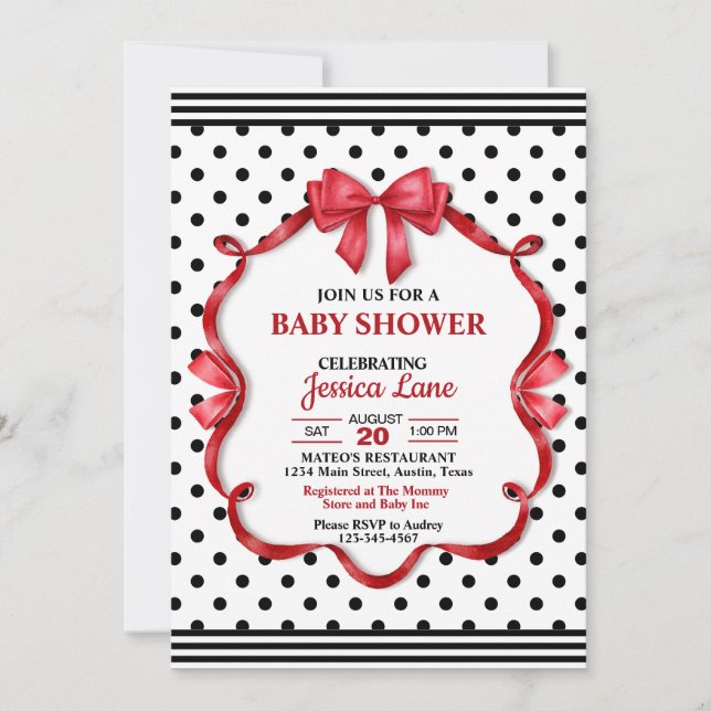 Convites Cute Crimson Bow Baby Shower Invitation (Frente)