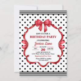 Convites Cute Crimson Bow Birthday Invitation