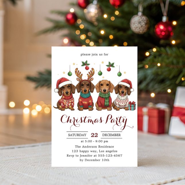 Convites Cute Dachshund Dogs Christmas Party  (Criador carregado)