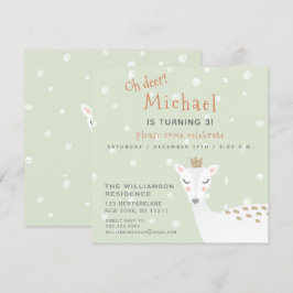 Convites Cute Deer | Crianças Verdes Sage Aniversário de in