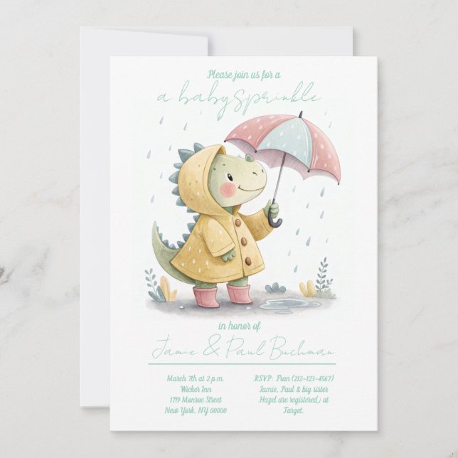 Convites Cute Dinosaur Baby Sprinkle Invitation (Frente)