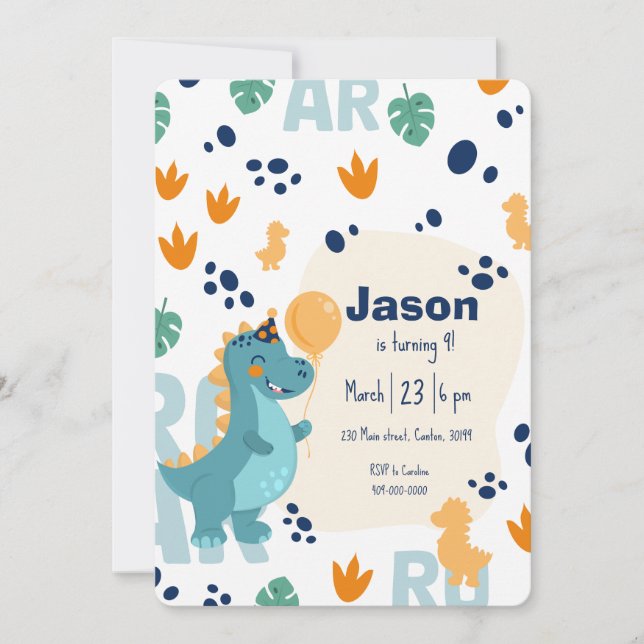 Convites Cute Dinosaur Birthday Invitation  (Frente)
