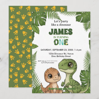 Convites Cute Dinosaur Jungle First Birthday Invitation