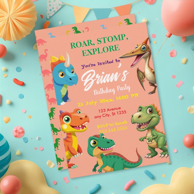 Convites Cute Dinosaurs roar Boy Birthday  Invitation (Criador carregado)