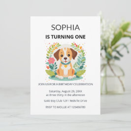 Convites Cute Dog Floral Kids First Birthday 