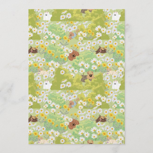 Convites Cute Dogs With Daisy Flowers Seamless Pattern (Frente)