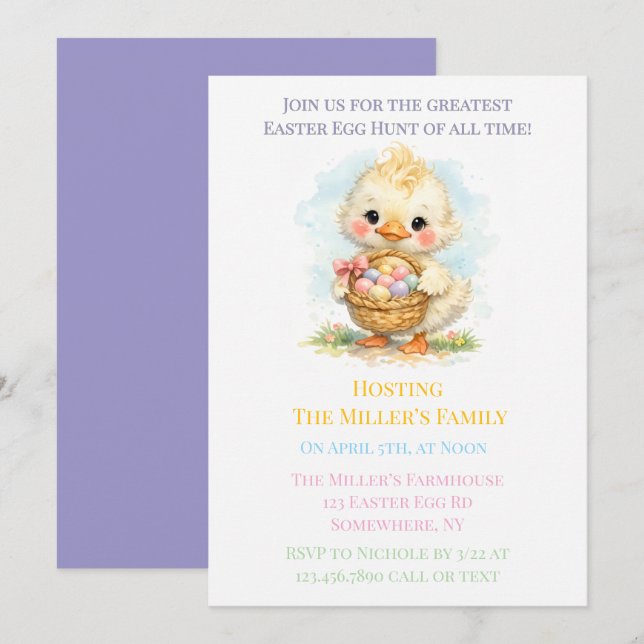 Convites Cute Duckling Easter Egg Hunt Party (Frente/Verso)