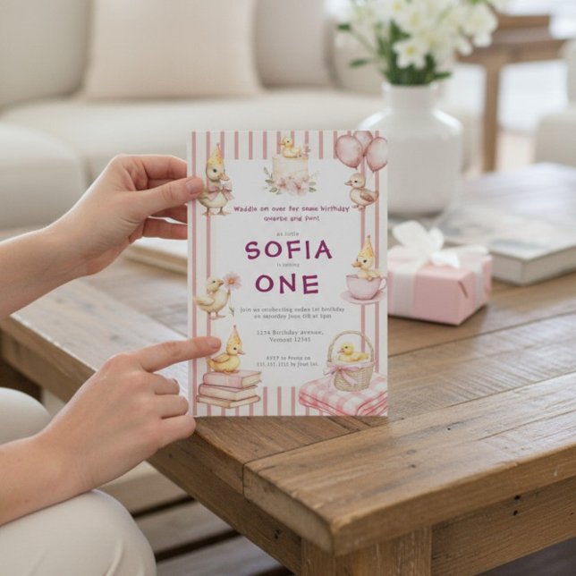 Convites Cute Duckling First Birthday Invitation (Criador carregado)
