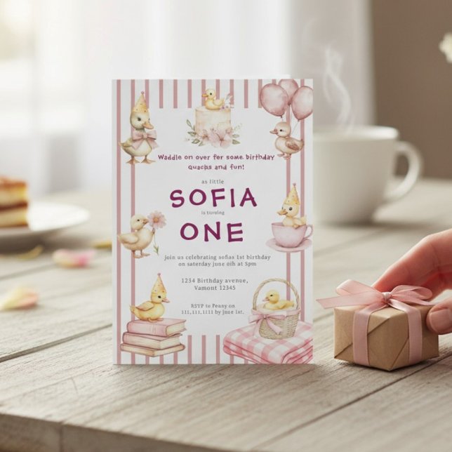 Convites Cute Duckling First Birthday Invitation (Criador carregado)