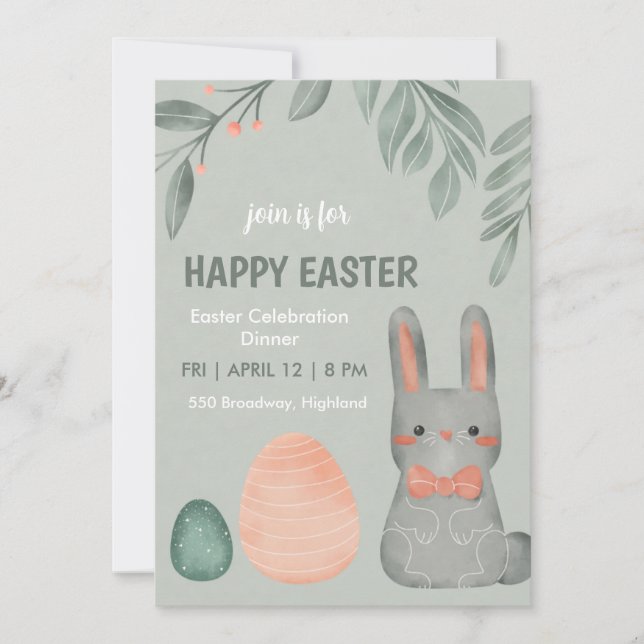 Convites Cute Easter Bunny Celebration Dinner Invitation (Frente)