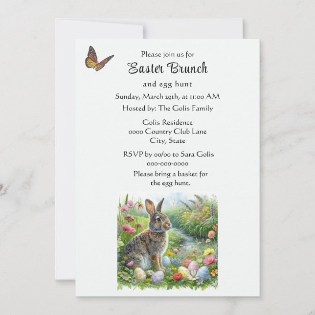 Convites Cute Easter Rabbit and Egg Hunt Holiday  (Frente)