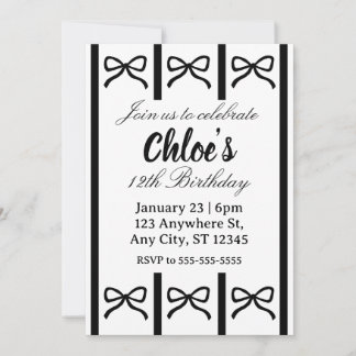 Convites Cute editable bow birthday invite