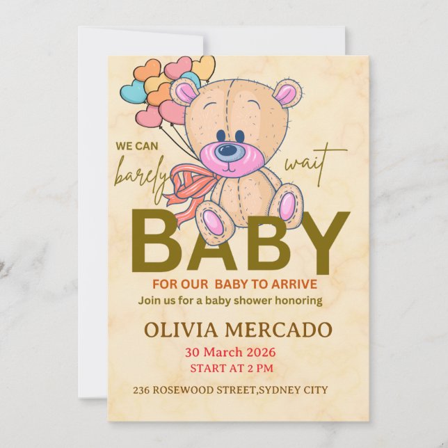 Convites Cute Editable Neutral Baby Shower Invitation (Frente)