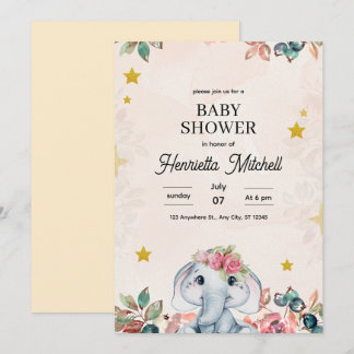 Convites Cute Elephant Baby Shower Invite, Girl Baby Shower