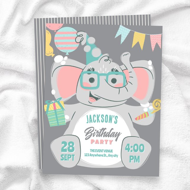 Convites Cute elephant birthday  (Criador carregado)