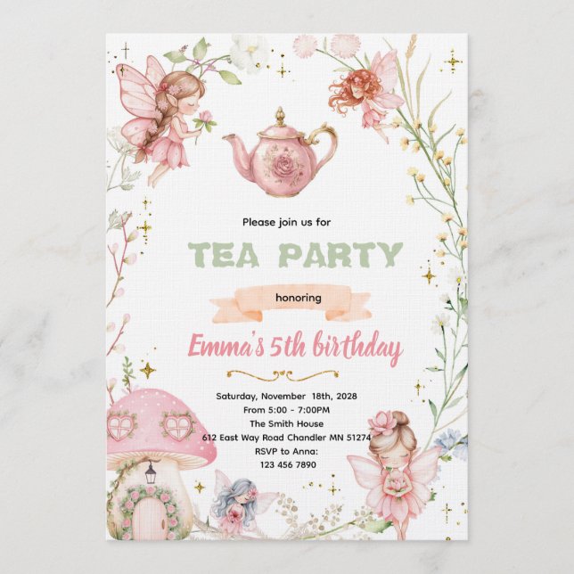Convites Cute fairy tea party invitation (Frente)