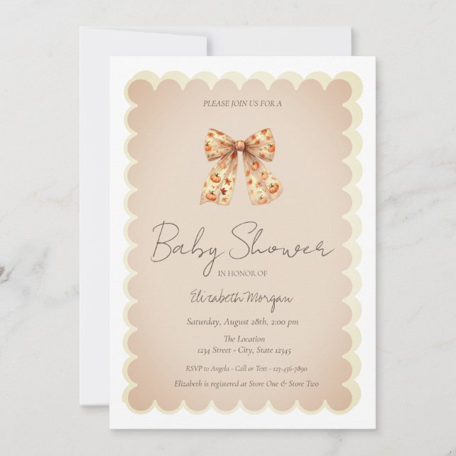 Convites Cute Fall Pumpkins Bow Baby Shower  (Frente)