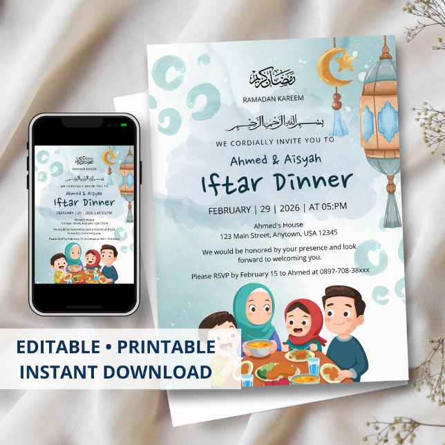 Convites Cute Family Ramadan Iftar Invitation (Criador carregado)