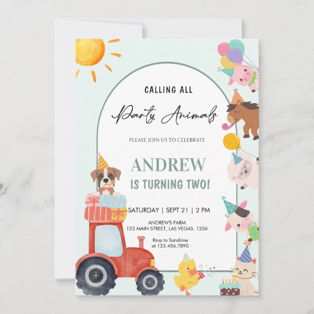 Convites Cute Farm Animals in Birthday (Frente)