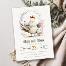 Cute Farm Mum and Baby Chick Floral Baby Shower