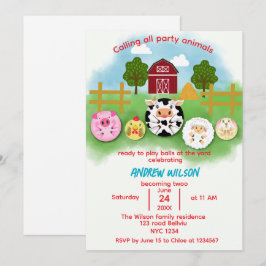 Convites Cute Farm Party Animals Balls Birthday Invitation