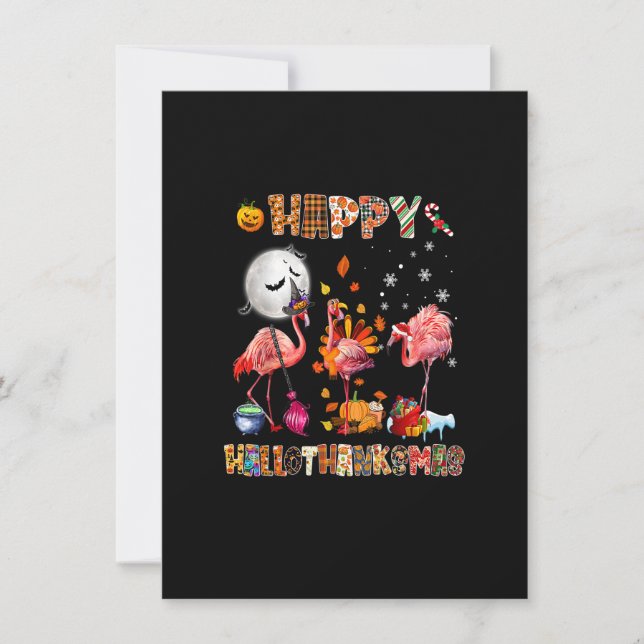 Convites Cute Flamingo HalloThanksmas Happy Halloween Thank (Frente)