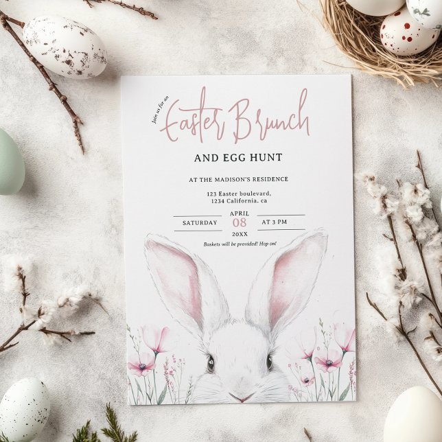 Convites Cute Floral Bunny Páscoa Brunch e Ovo Hunt (Cute Floral Bunny Easter Brunch and Egg Hunt Invitation)