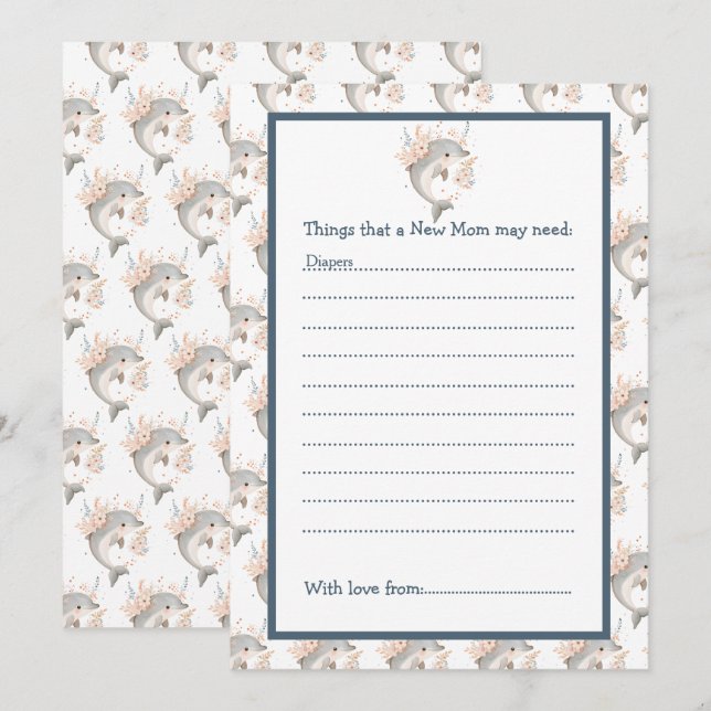 Convites Cute Floral Dolphin Baby Shower (Frente/Verso)