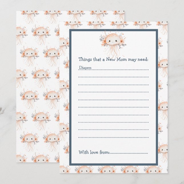 Convites Cute Floral Jellyfish Baby Shower (Frente/Verso)